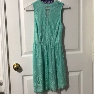 Mint blue lace halter dress